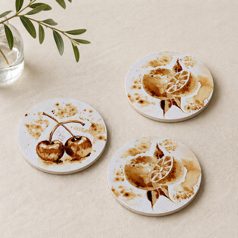 Coffee Painting on Round Coasters DIY Kit 