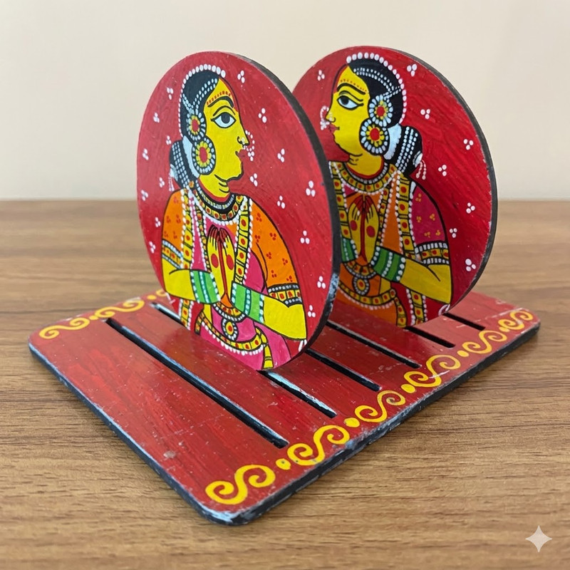 Cheriyal Painting on Round Tea Coasters with Stand DIY Kit 
