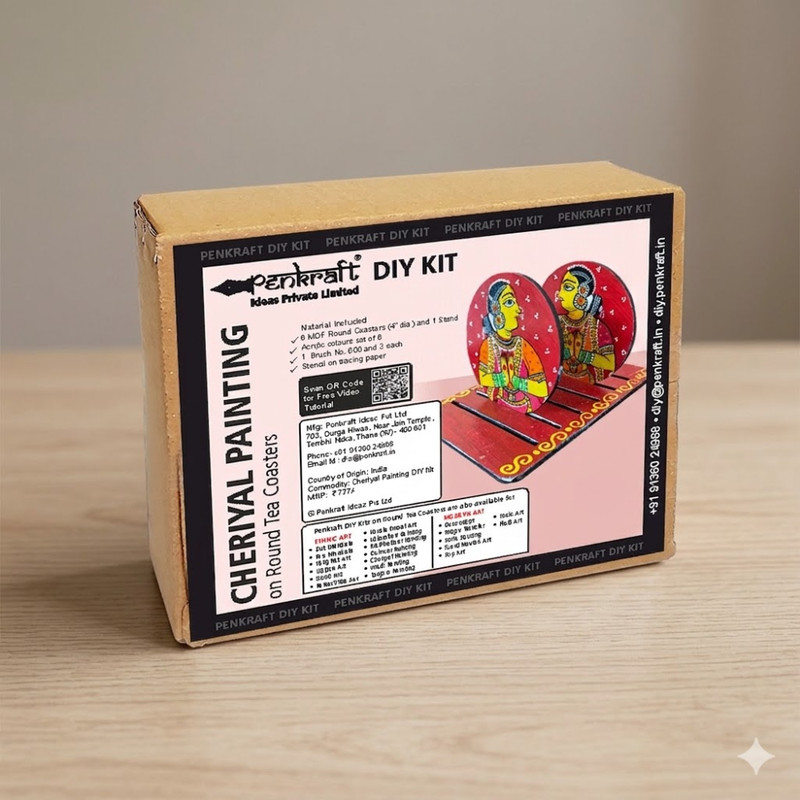Cheriyal Painting on Round Tea Coasters with Stand DIY Kit 