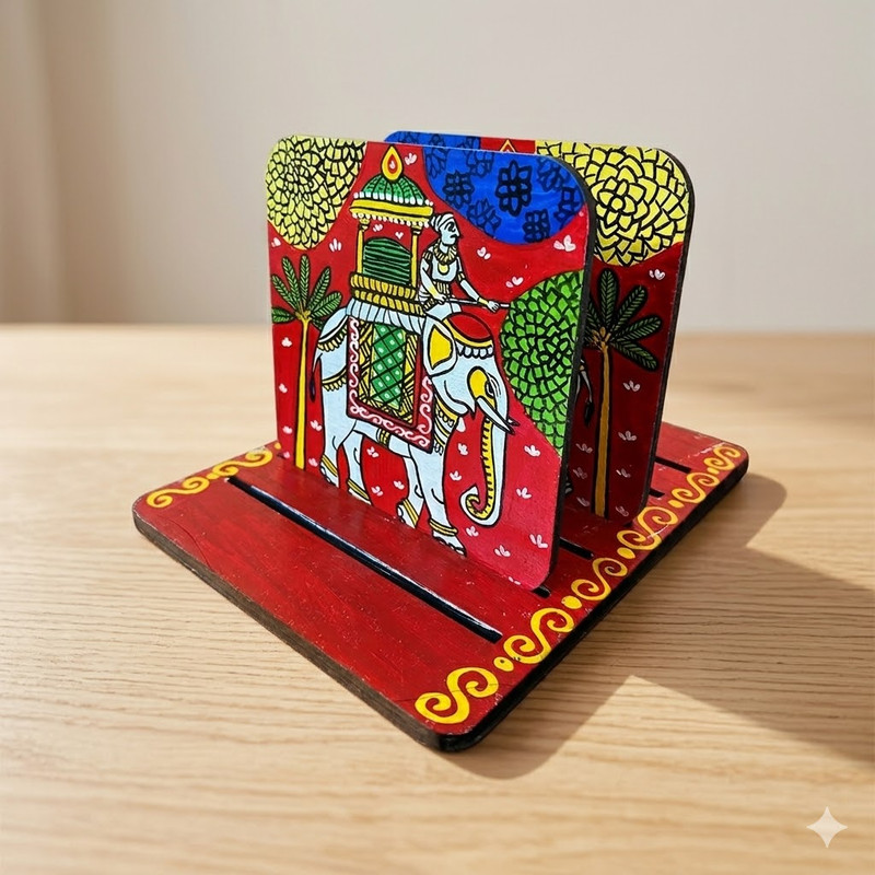 Cheriyal Painting on Square Tea Coasters with Stand DIY Kit 