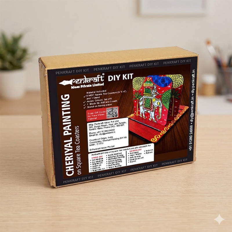 Cheriyal Painting on Square Tea Coasters with Stand DIY Kit 
