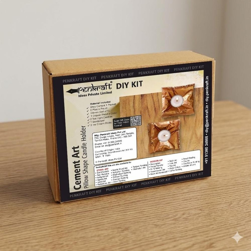 Penkraft Cement art Pillow shape candle holder DIY Kit with Free video tutorial