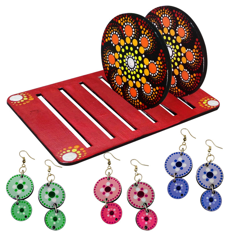 Dot Mandala on Round Tea Coasters with stand DIY Kit