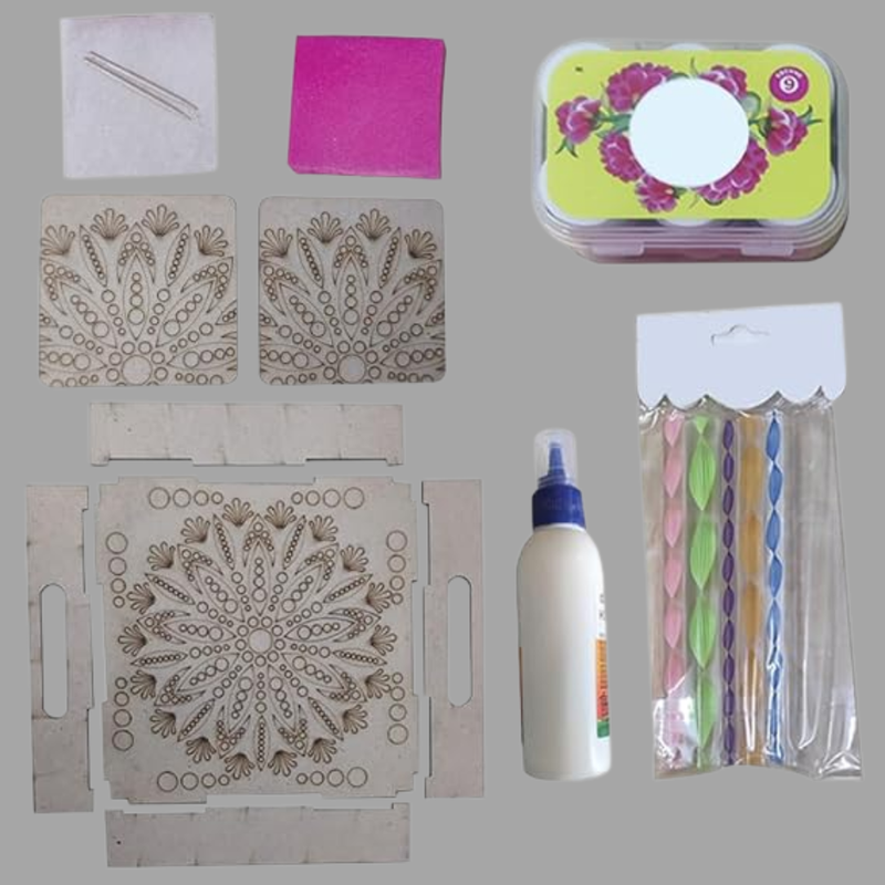 Penkraft Dot Mandala on Engraved MDF Tray with Tea Coasters Hobbyist level DIY Kit with Free video tutorial