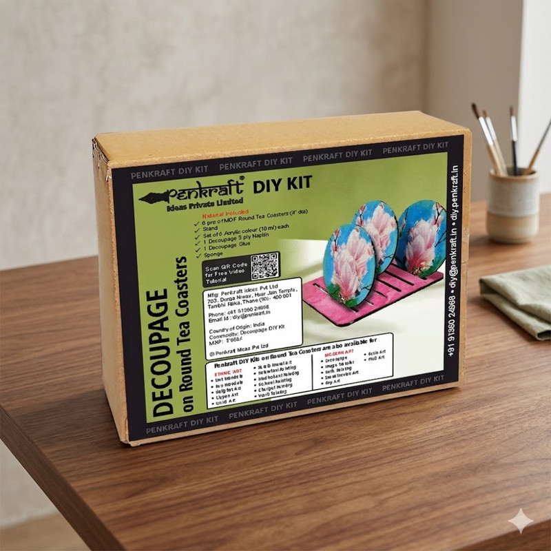 Decoupage Art on Round Tea Coasters With Stand  DIY Kit