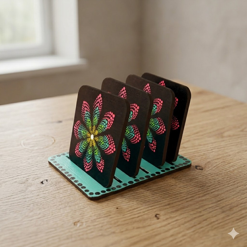 Dot Mandala on SquareTea Coasters with stand DIY Kit