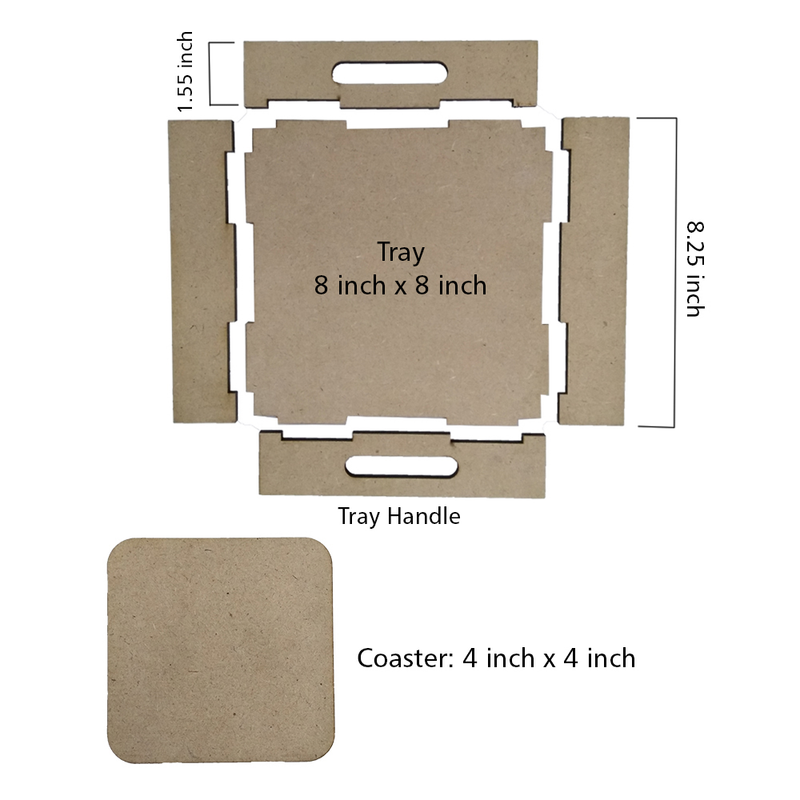 Dot Mandala Art on MDF Tray with Square Tea Coasters DIY Kit