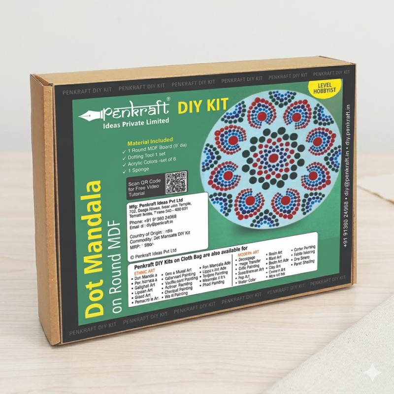 Penkraft Dot Mandala on Engraved Round MDF Board Hobbyist Level DIY Kit 