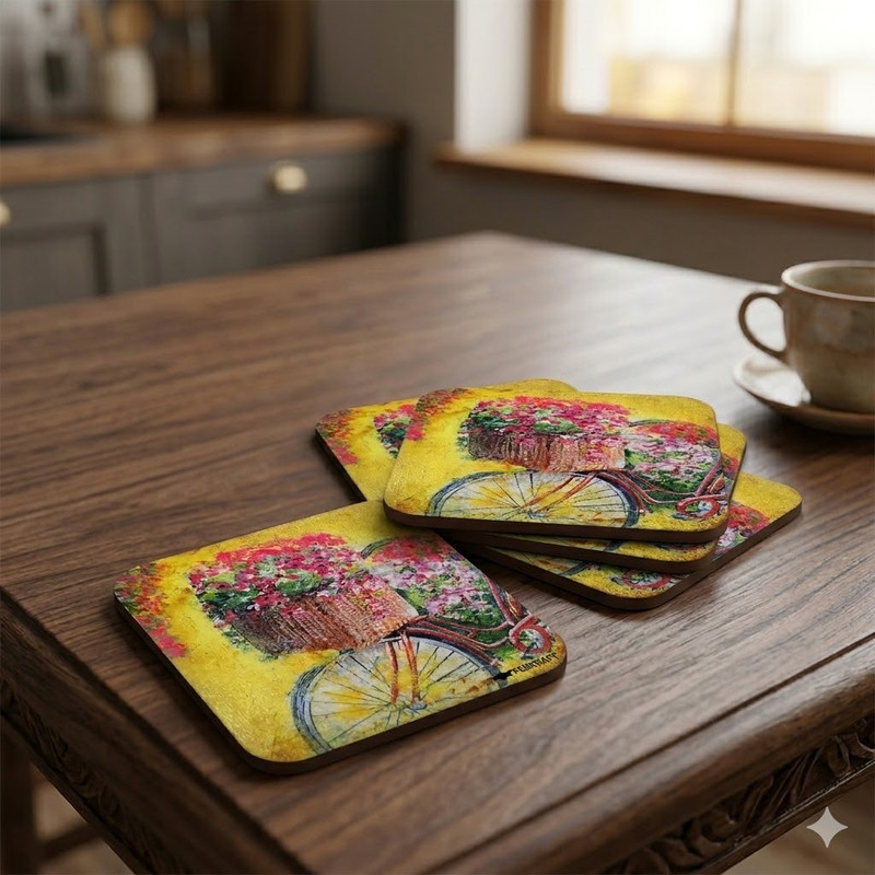 Decoupage Art on Square Tea Coasters With Stand DIY Kit