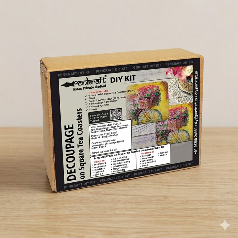 Decoupage Art on Square Tea Coasters With Stand DIY Kit