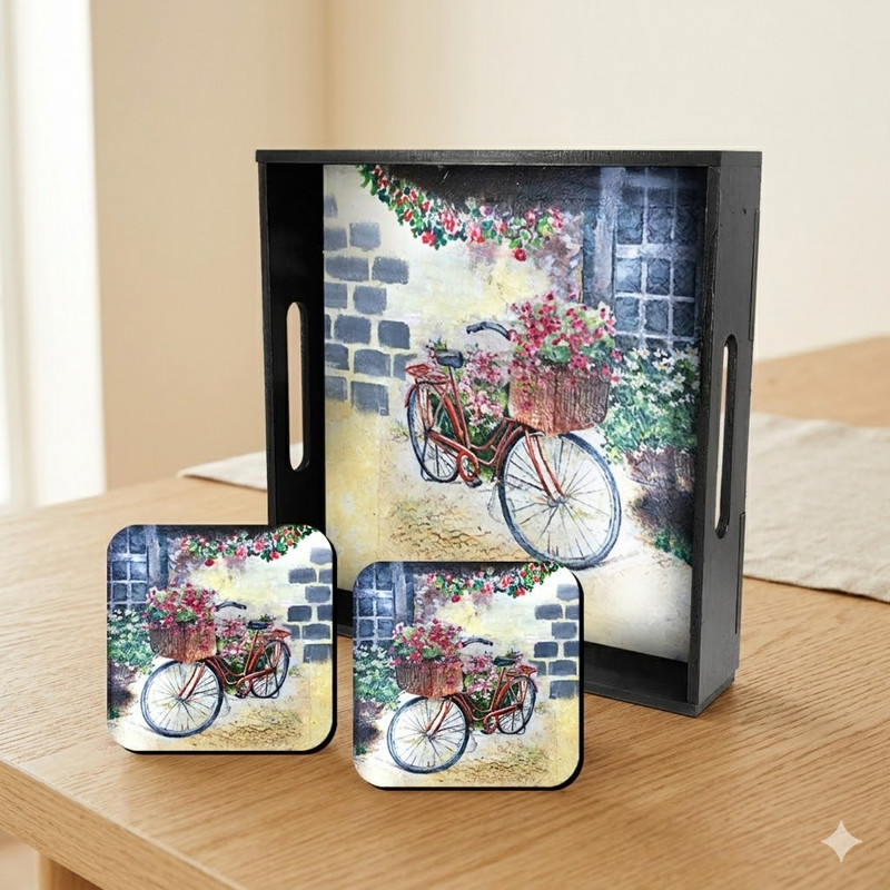 Decoupage Art on MDF Tray With Square Tea Coasters DIY Kit