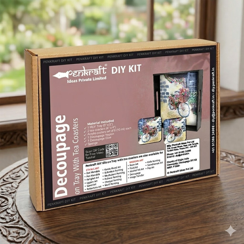 Decoupage Art on MDF Tray With Square Tea Coasters DIY Kit