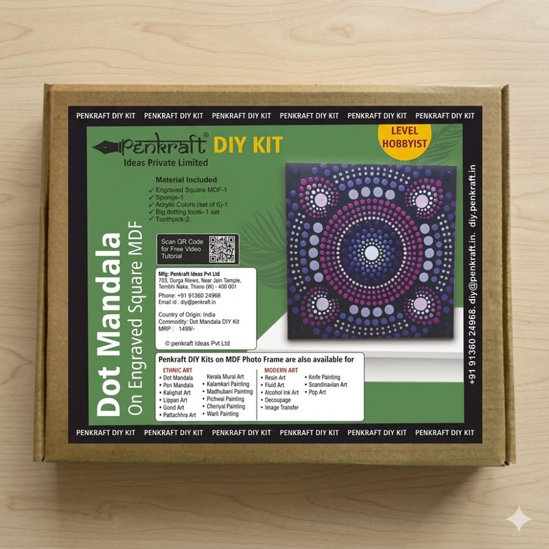 Penkraft Dot Mandala on Engraved Square MDF Hobbyist level DIY Kit with Free video tutorial