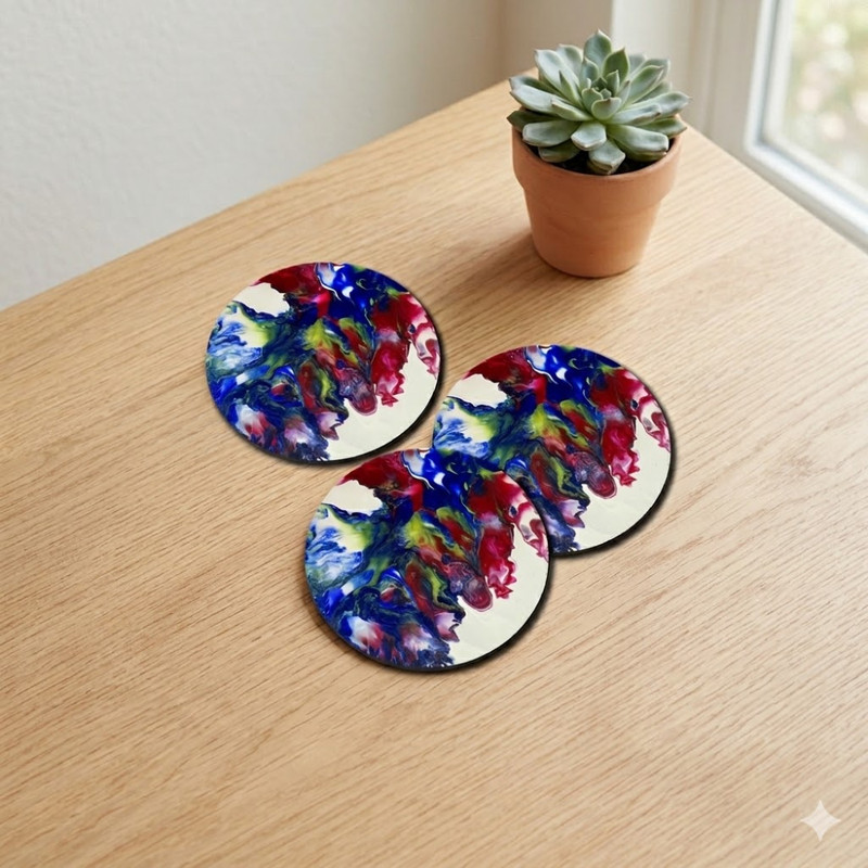 Fluid Art on Round Tea Coasters with stand DIY Kit
