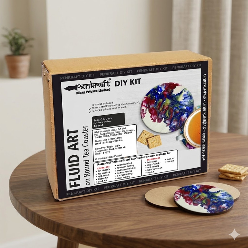 Fluid Art on Round Tea Coasters with stand DIY Kit