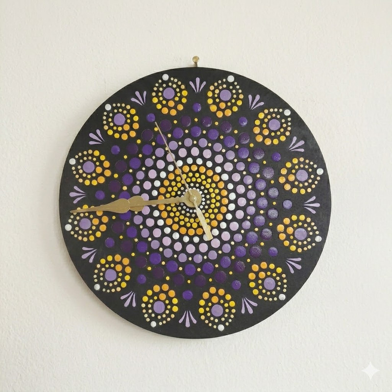 Penkraft Dot Mandala on Engraved Round MDF Clock  Hobbyist Level DIY Kit 