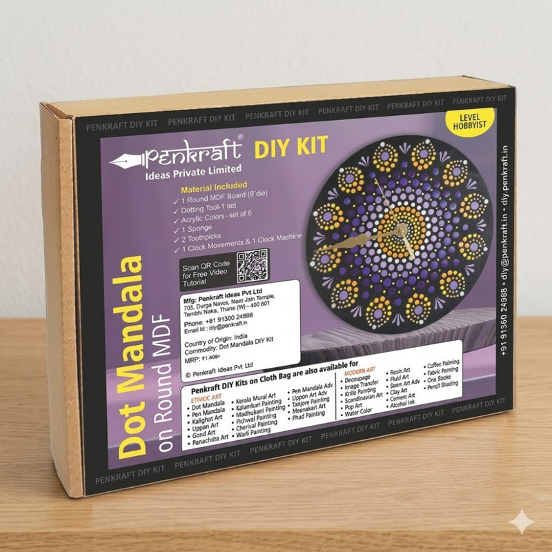 Penkraft Dot Mandala on Engraved Round MDF Clock  Hobbyist Level DIY Kit 