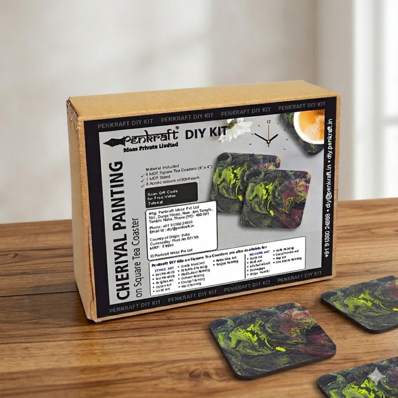 Fluid Art on Square Tea Coasters with stand DIY Kit