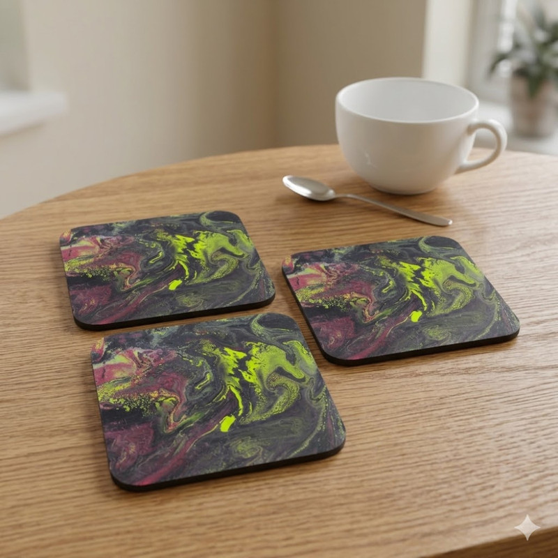 Fluid Art on Square Tea Coasters with stand DIY Kit