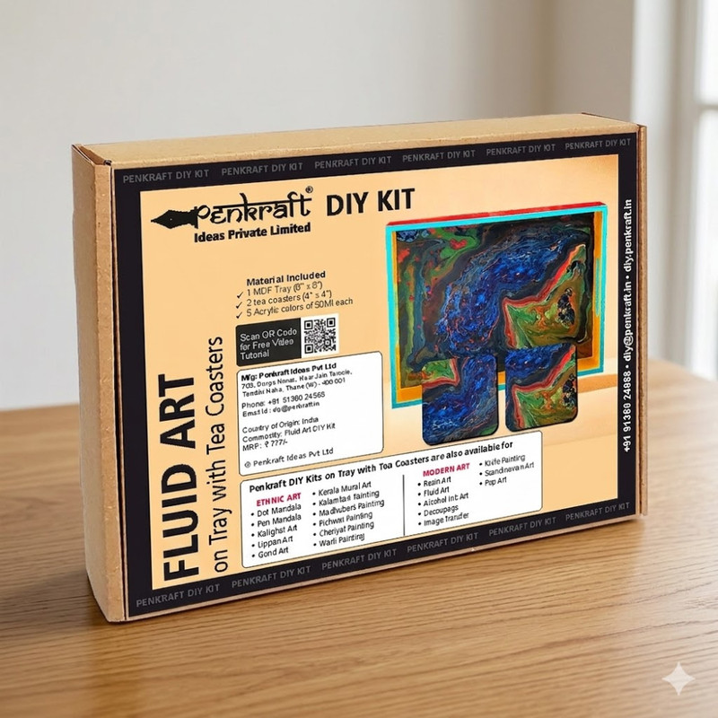 Fluid Art on MDF Tray with Square Tea coaster DIY Kit
