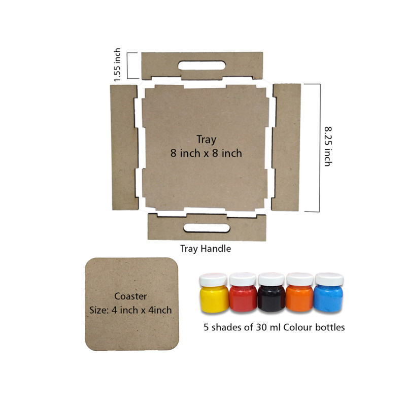 Fluid Art on MDF Tray with Square Tea coaster DIY Kit