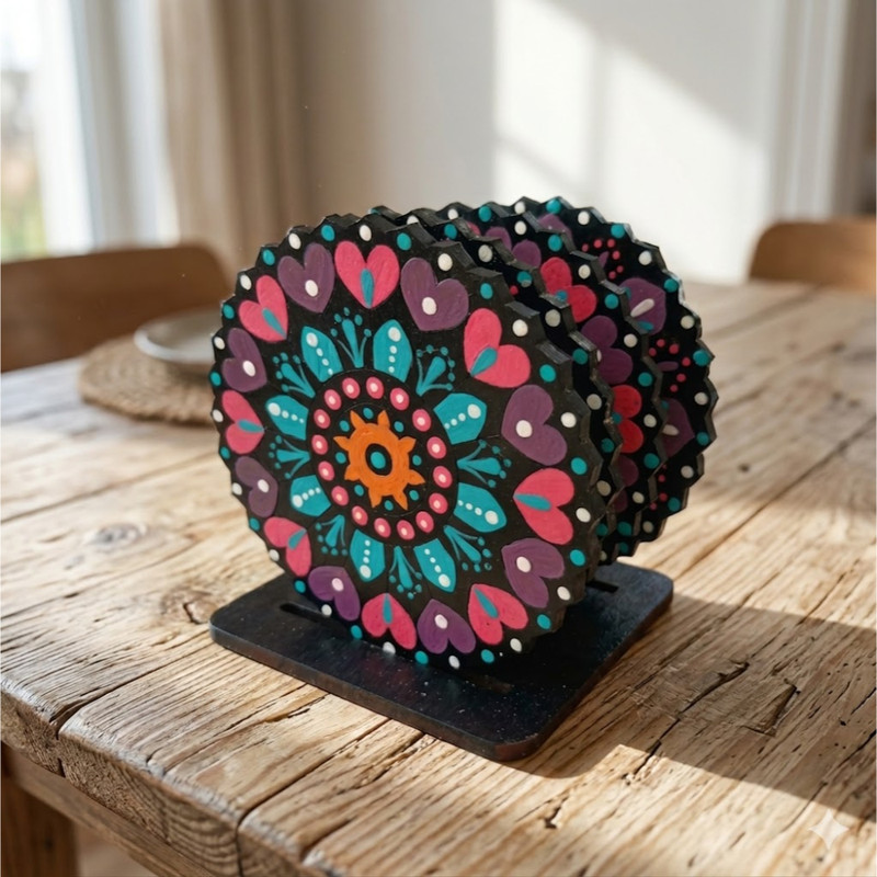 Penkraft Pen Mandala on Engraved round MDF Tea Coasters Hobbyist level DIY Kit with Free video tutorial