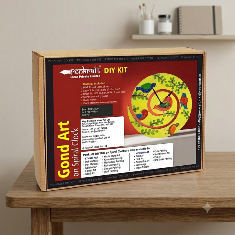 Gond art on Moon Clock DIY Kit