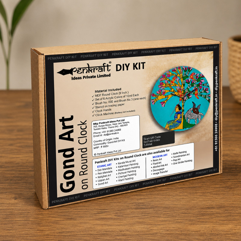 Gond art on Round Clock DIY Kit