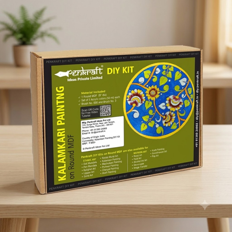 Kalamkari Art On Round MDF DIY Kit 