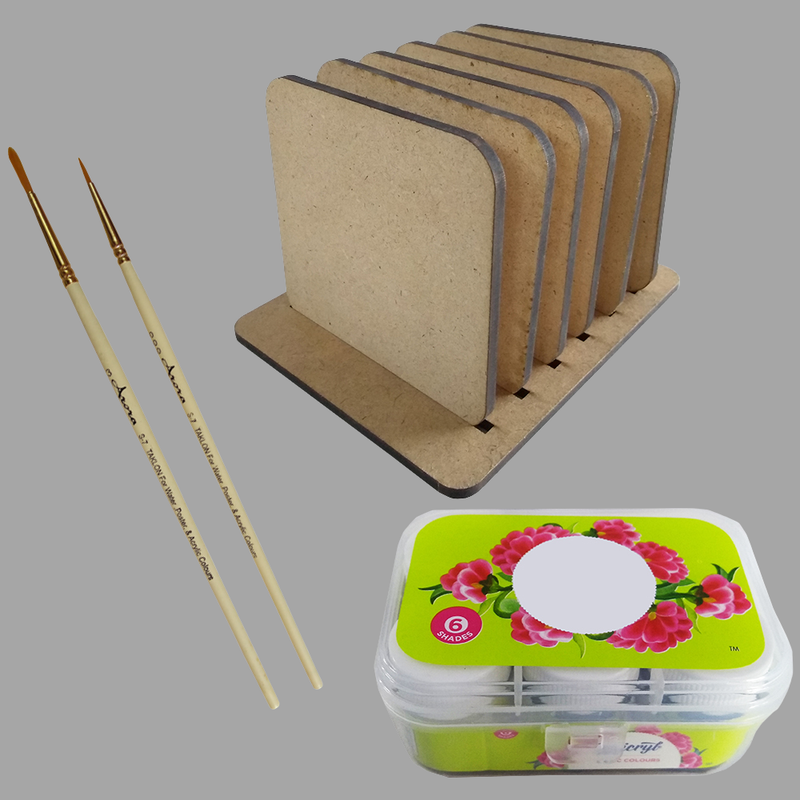Kalamkari on Square Tea Coasters with Stand DIY Kit