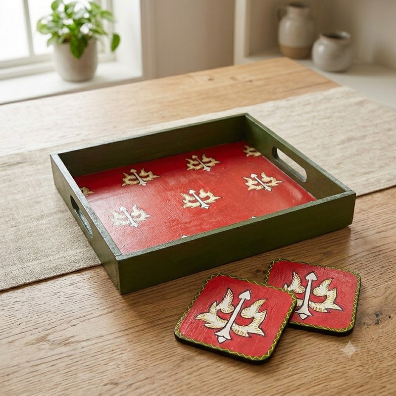 Kalamkari on MDF Tray with Square Tea Coasters DIY Kit