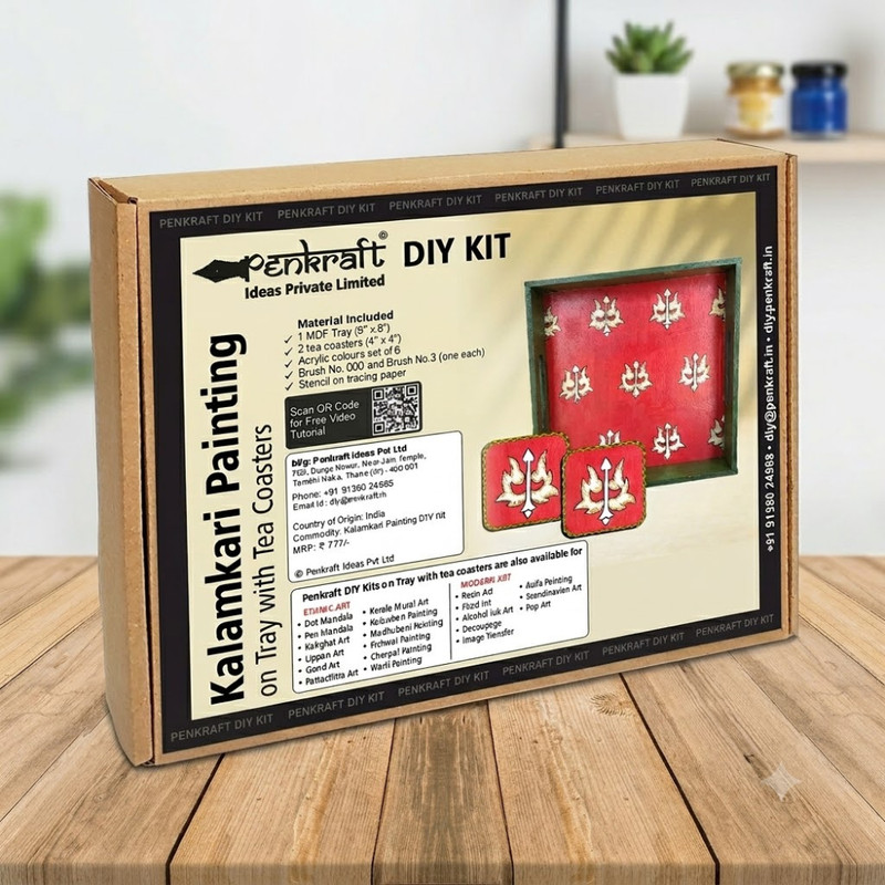 Kalamkari on MDF Tray with Square Tea Coasters DIY Kit