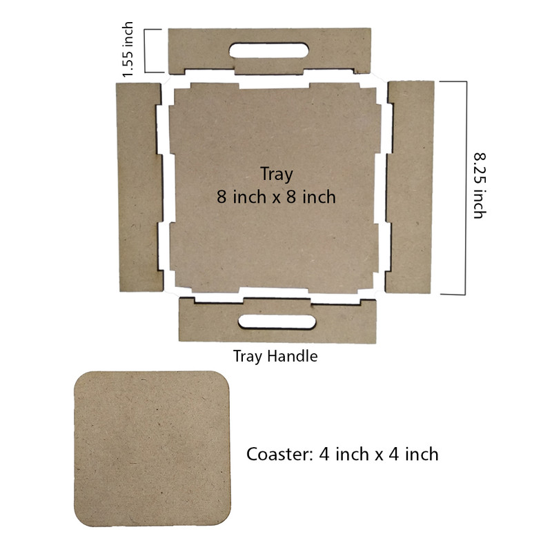 Kalamkari on MDF Tray with Square Tea Coasters DIY Kit