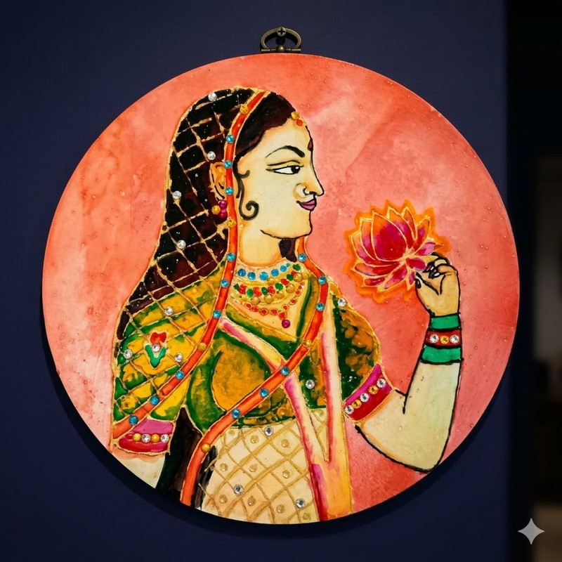 Penkraft Meenakari art Radha Side Face  Round MDF DIY Kit 
