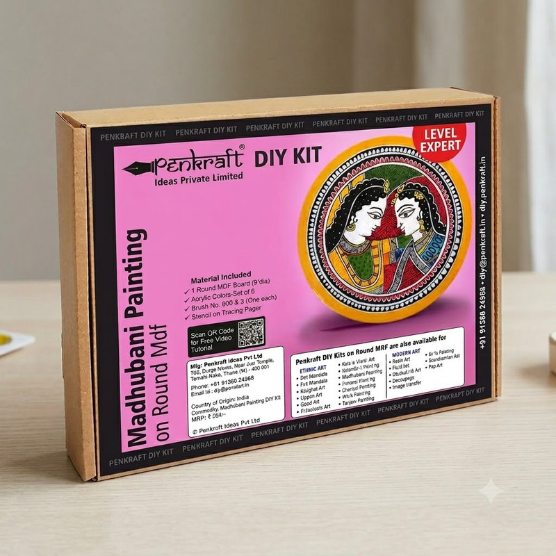 Madhubani Painting on Round MDF DIY Kit 