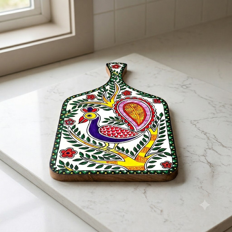 Madhubani painting on Engraved MDF Chopping Board Hobbyist level DIY Kit 