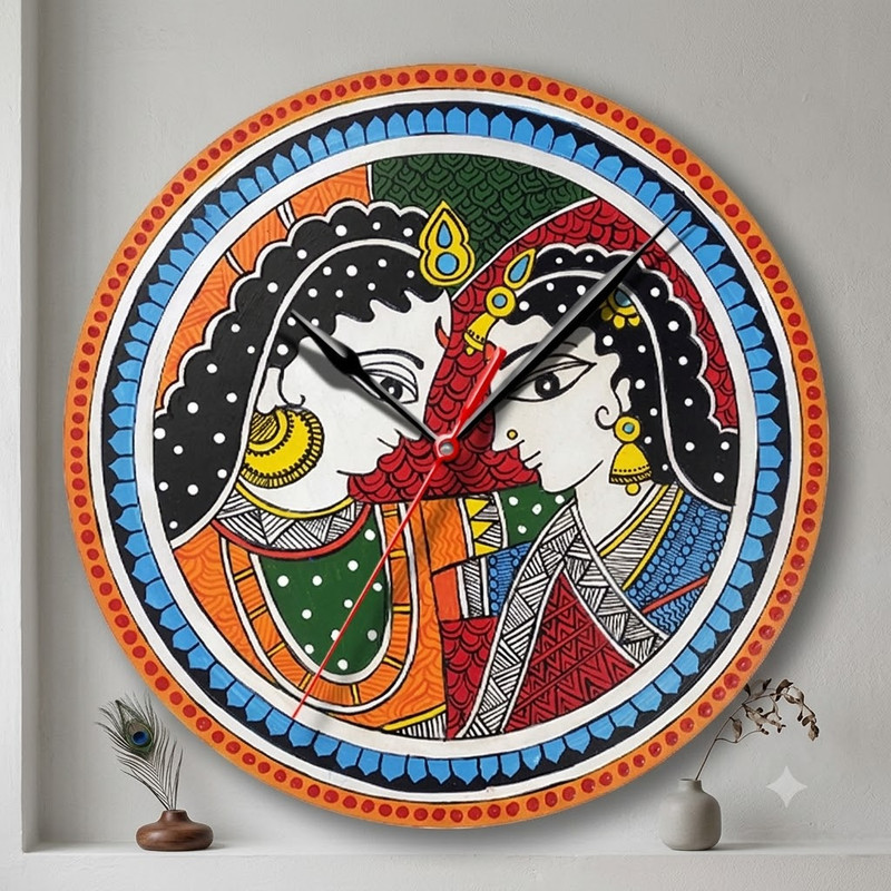 Madhubani painting on Engraved Round MDF Clock Hobbyist level DIY Kit 