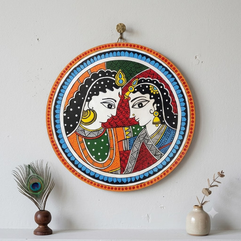 Madhubani Painting on Engraved Round MDF Board Hobbyist level DIY Kit 