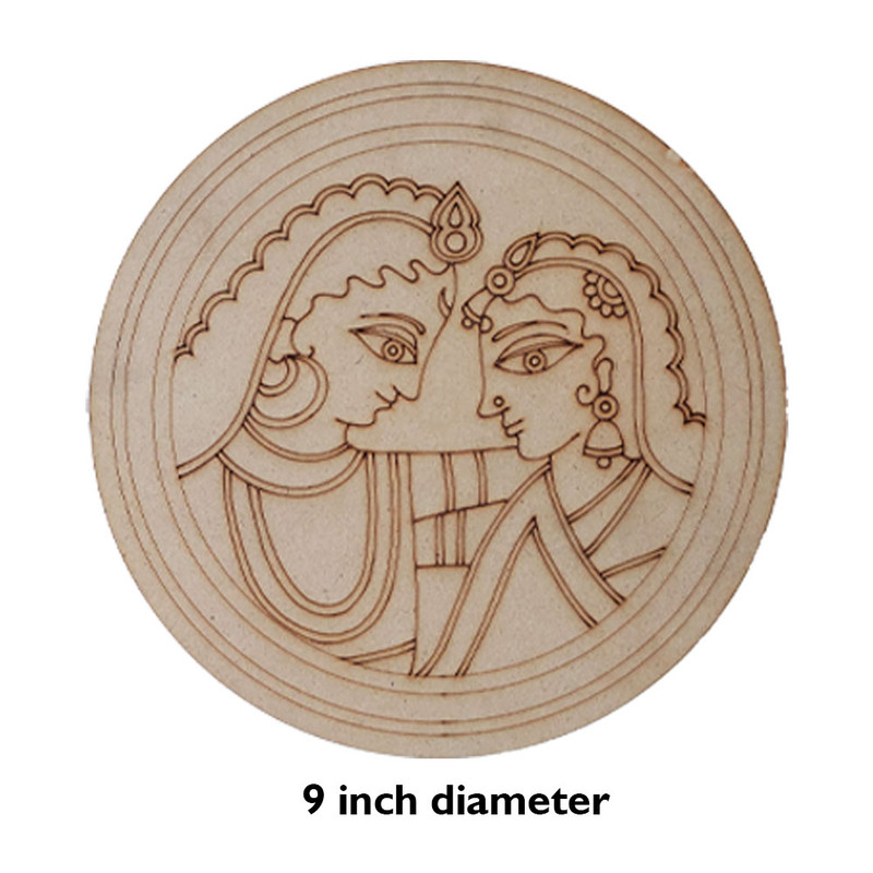 Madhubani Painting on Engraved Round MDF Board Hobbyist level DIY Kit 