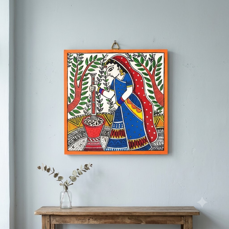 Madhubani painting on Engraved Square MDF DIY Hobbyist level Kit 