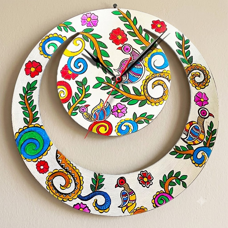 Madhubani Painting on Moon Clock DIY Kit