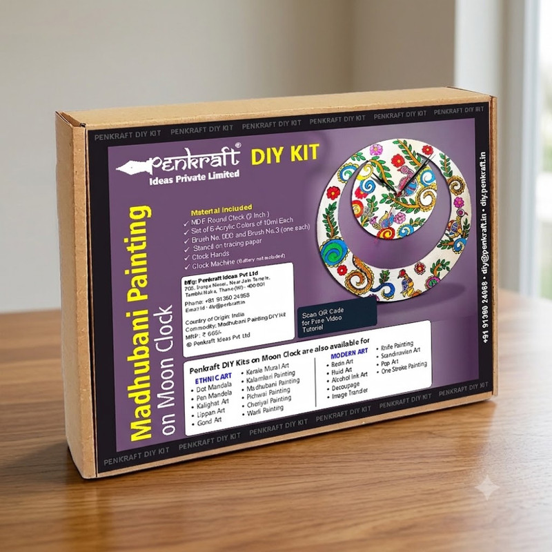 Madhubani Painting on Moon Clock DIY Kit