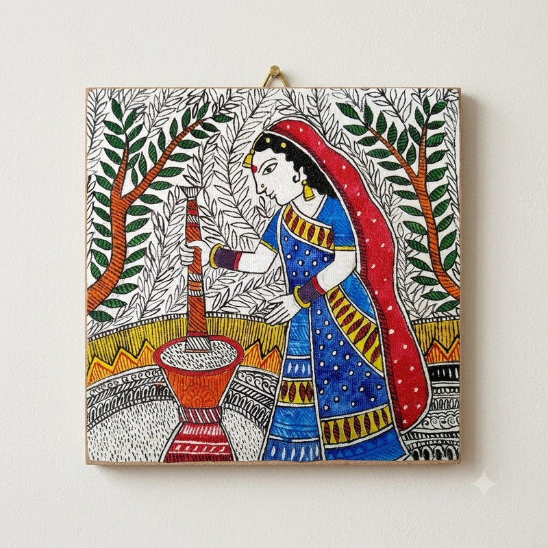 Madhubani Painting on MDF Square Board DIY Kit