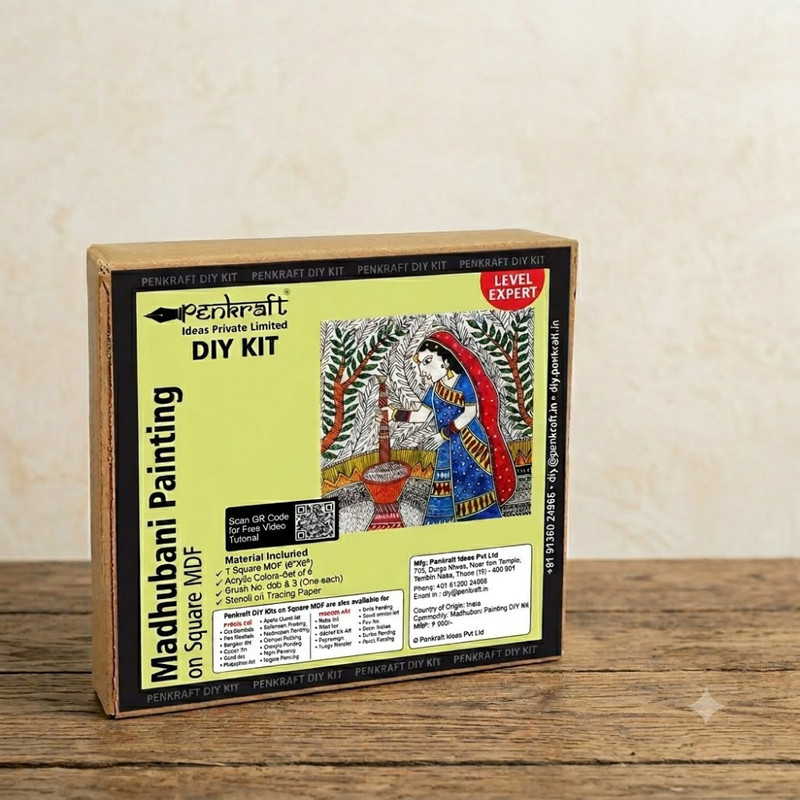 Madhubani Painting on MDF Square Board DIY Kit