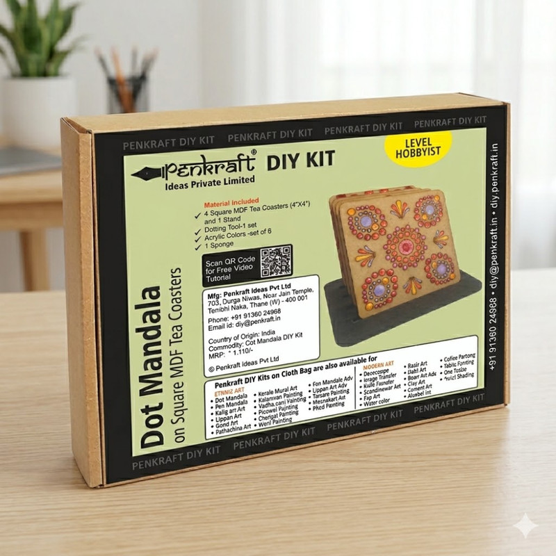 Penkraft Dot Mandala on Engraved Square MDF Tea Coasters Hobbyist Level DIY Kit 