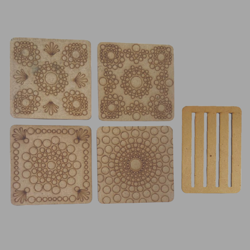 Penkraft Dot Mandala on Engraved Square MDF Tea Coasters Hobbyist Level DIY Kit 