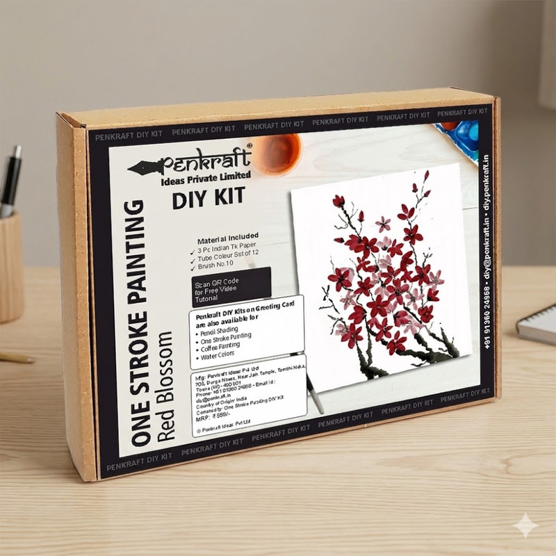 One Stroke Painting on Paper DIY Kit Red Blossom