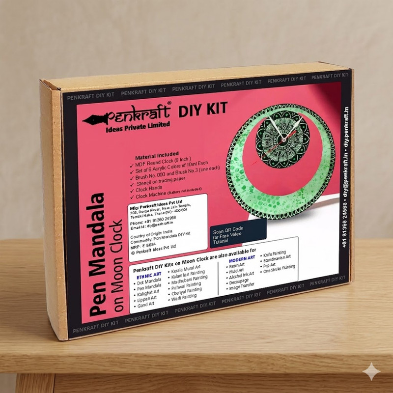 Pen Mandala on Moon Clock MDF DIY Kit