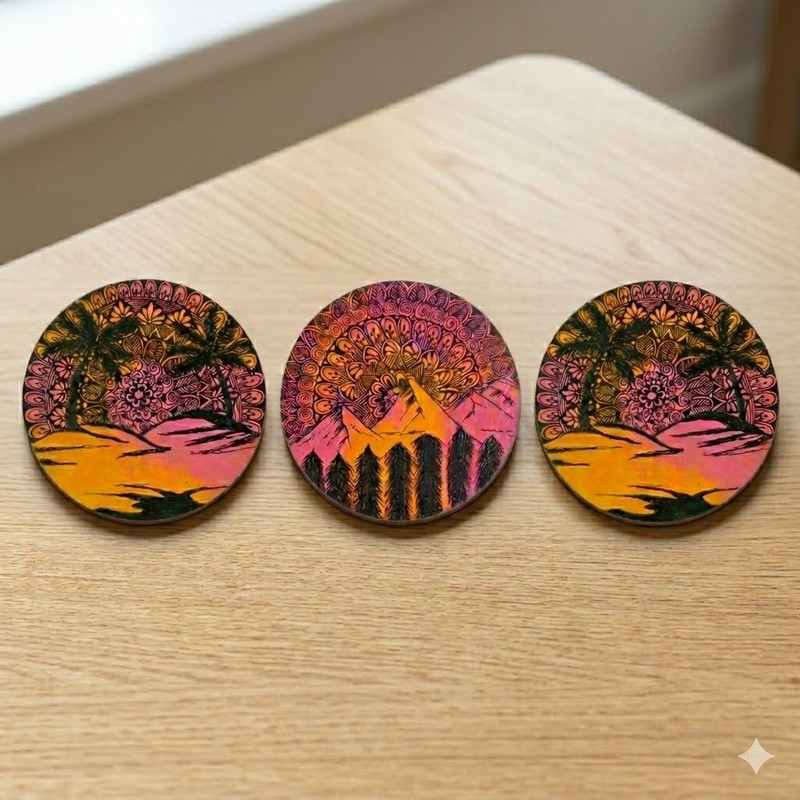 Pen Mandala on Round Tea Coasters with Stand DIY Kit