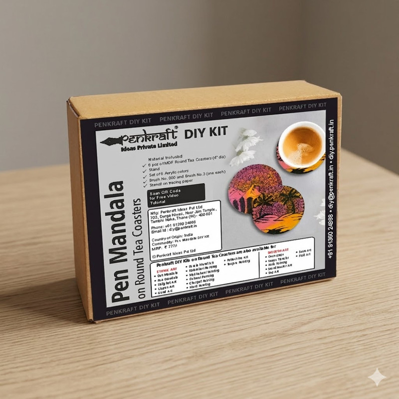 Pen Mandala on Round Tea Coasters with Stand DIY Kit